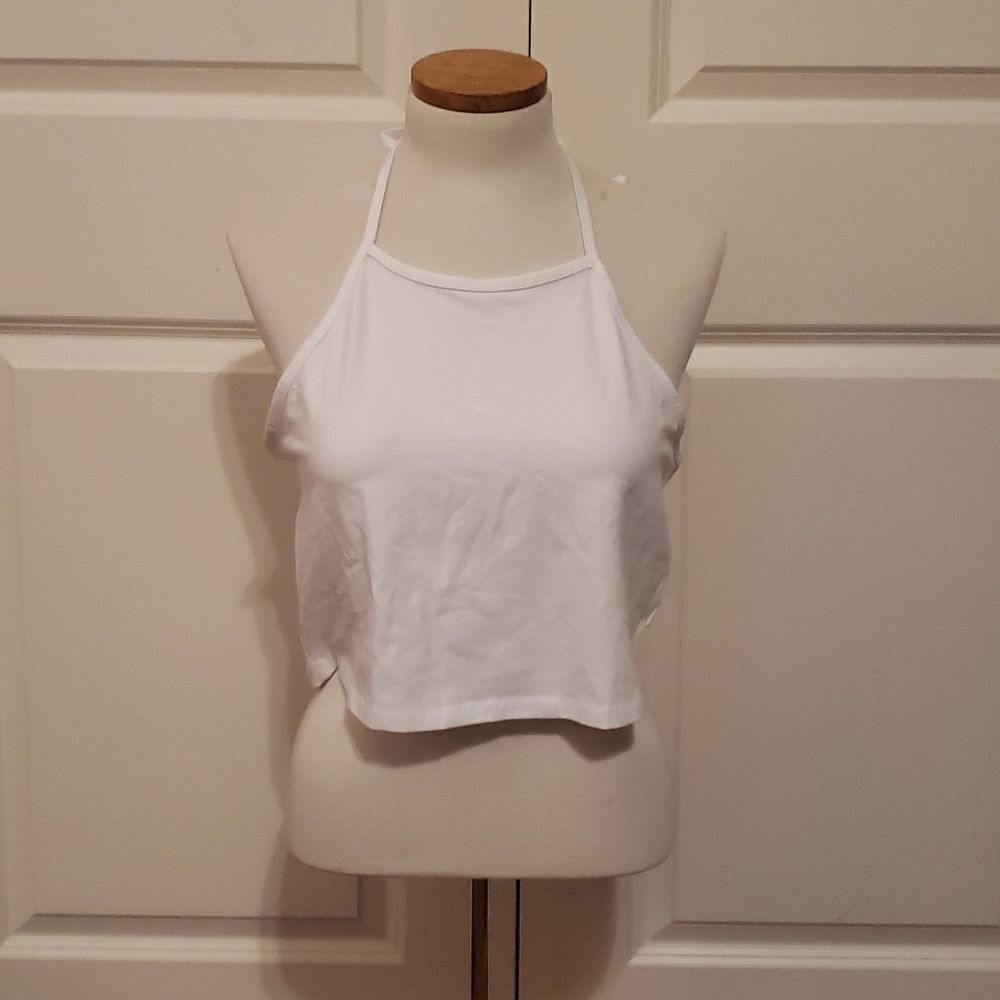 𝅺BP Womens White Tie Back‎ Halter Crop Top Size 1X NWOT